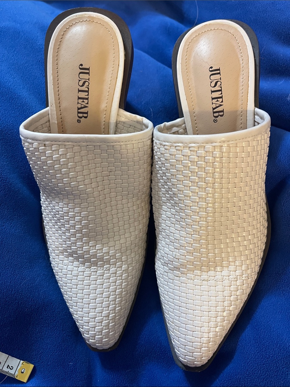 JustFab Cream Woven Pointed Mule Slides